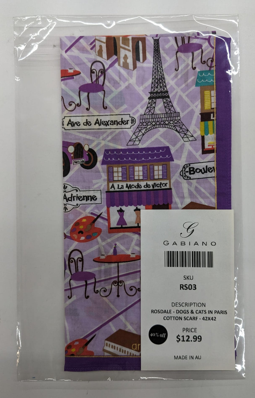Rosdale - Dogs & Cats in Paris cotton scarf - RS03