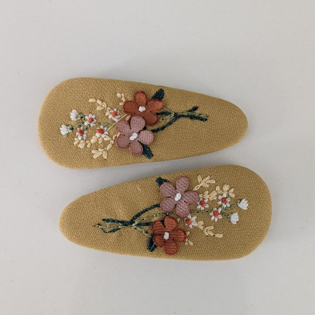 Floral Fabric Oval Snap Clips mustard AC182