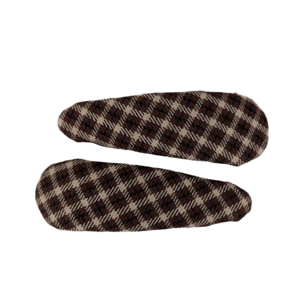 Fabric Snap Clips Brown Plaid  AC253