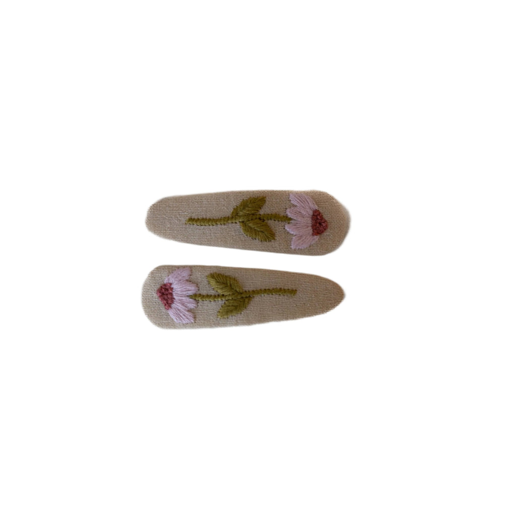 Fabric Oval Snap Clips - Beige/Pink Flower  AC280