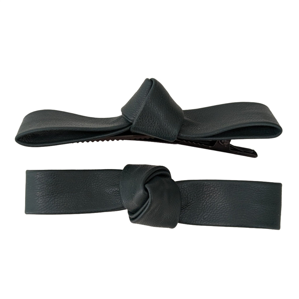 Leather Bowknot Clips set dark green AC457