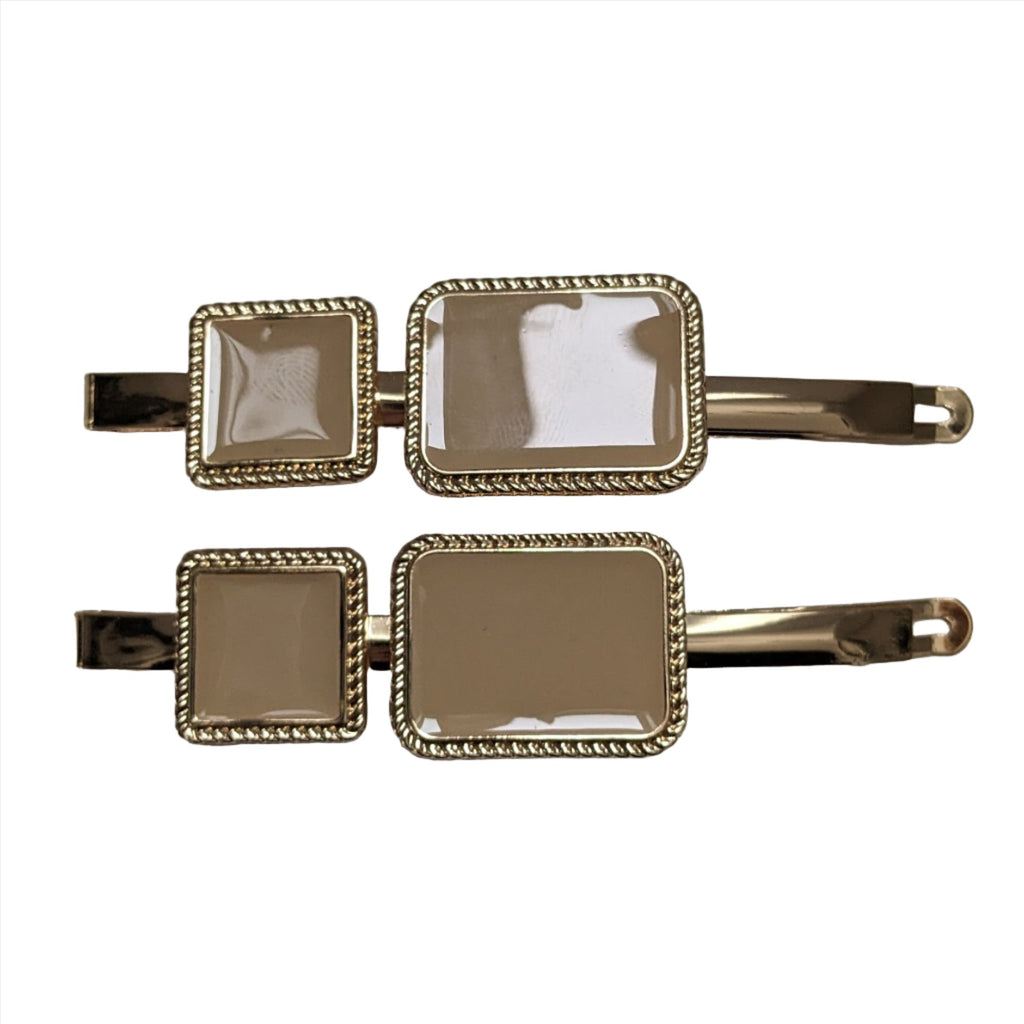 Vivente Double Rectangle Clips Camel, Gold HC816