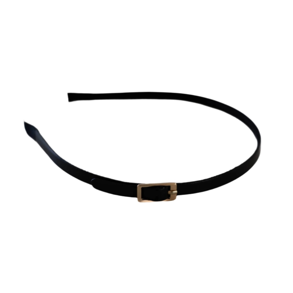 Vivente Thin Leather Buckle Headband  Black  VB335