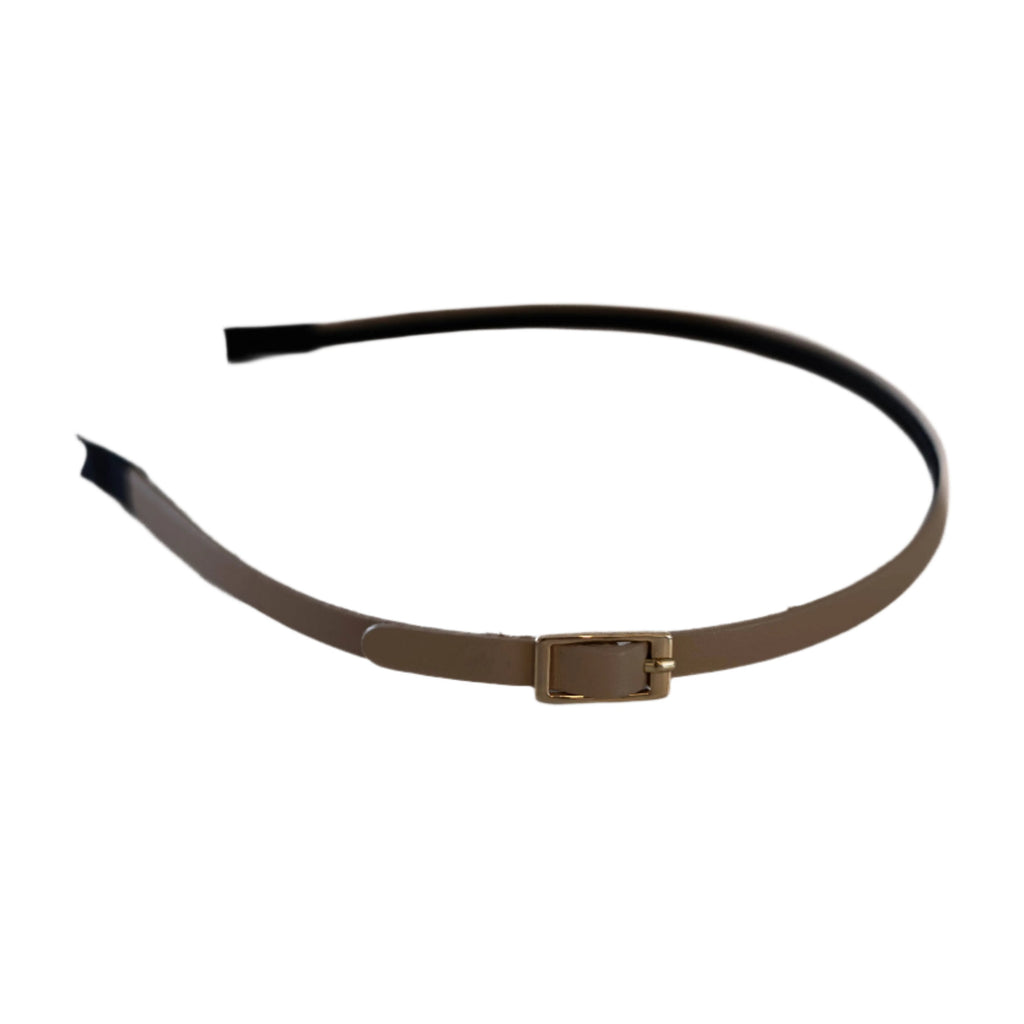 Vivente Thin Leather Buckle Headband  Beige  VB336