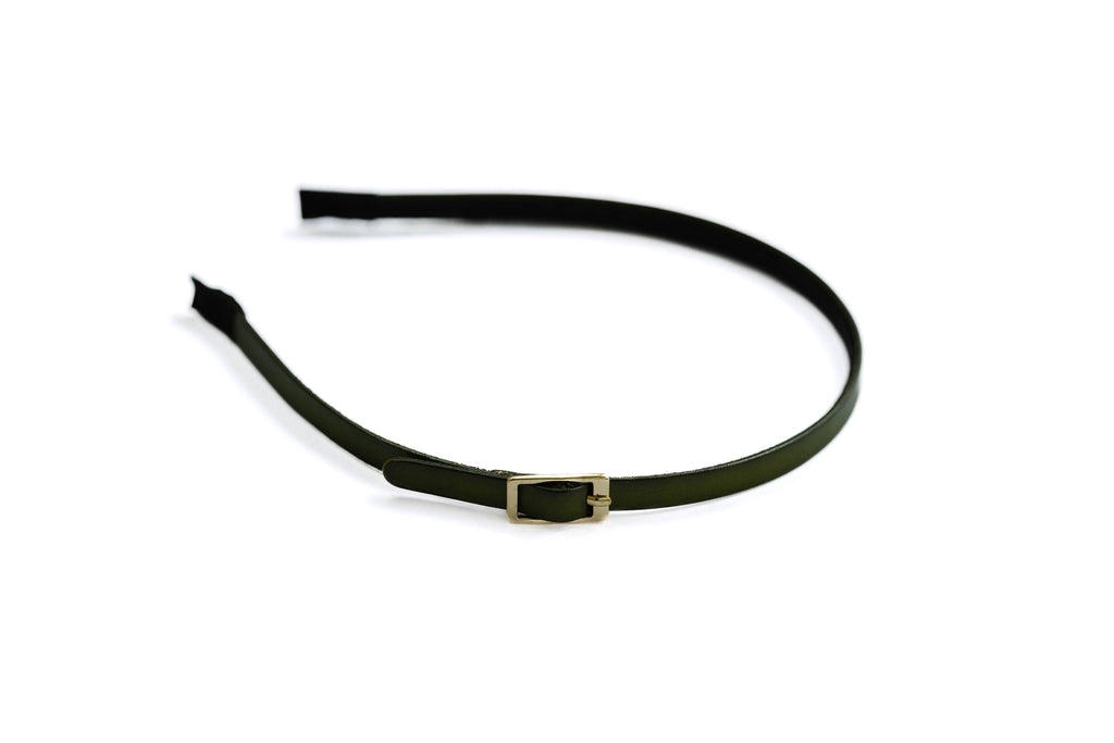 Vivente Thin Leather Buckle Headband  Khaki  VB340