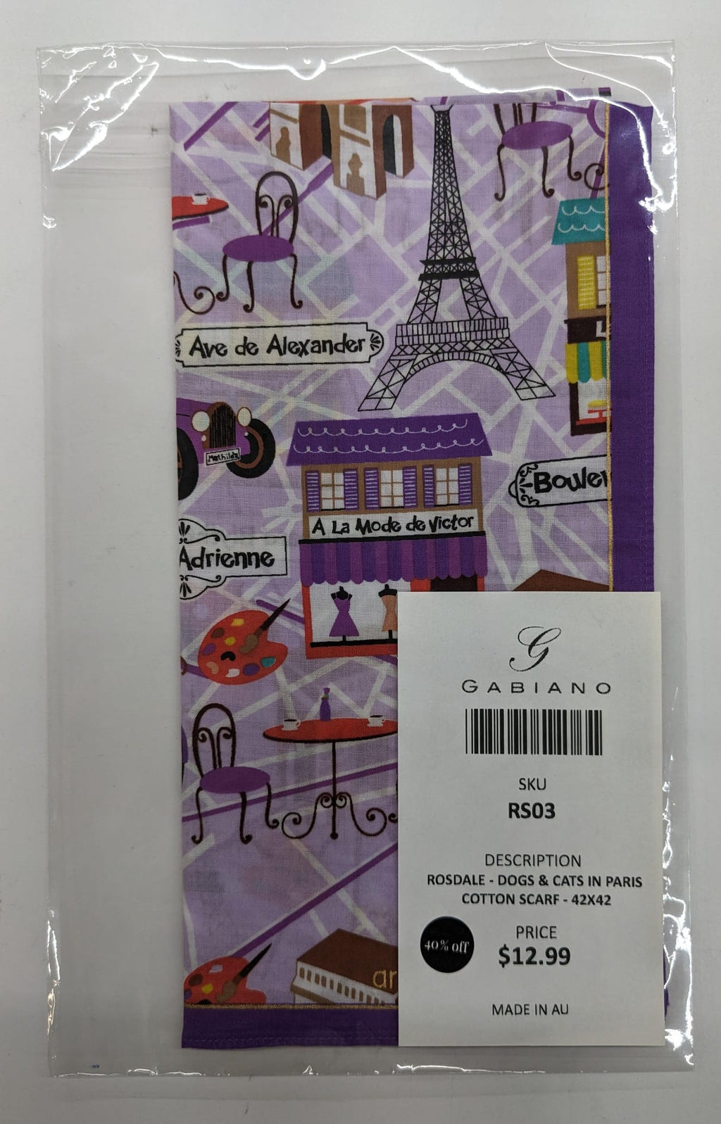 Rosdale Dogs & Cats in Paris cotton scarf RS03