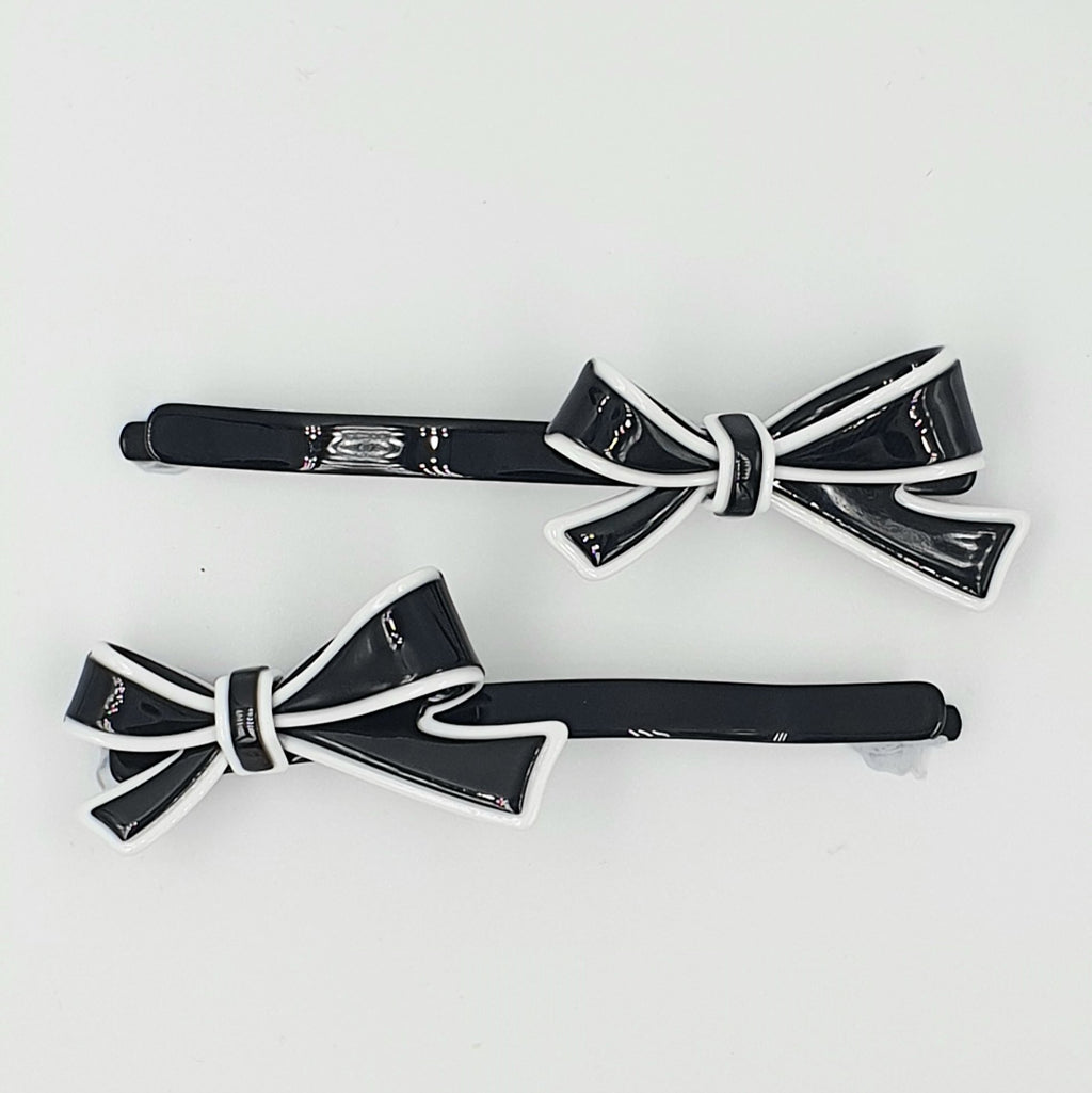 Acetate Bow Hair Clips Black/White HC526A