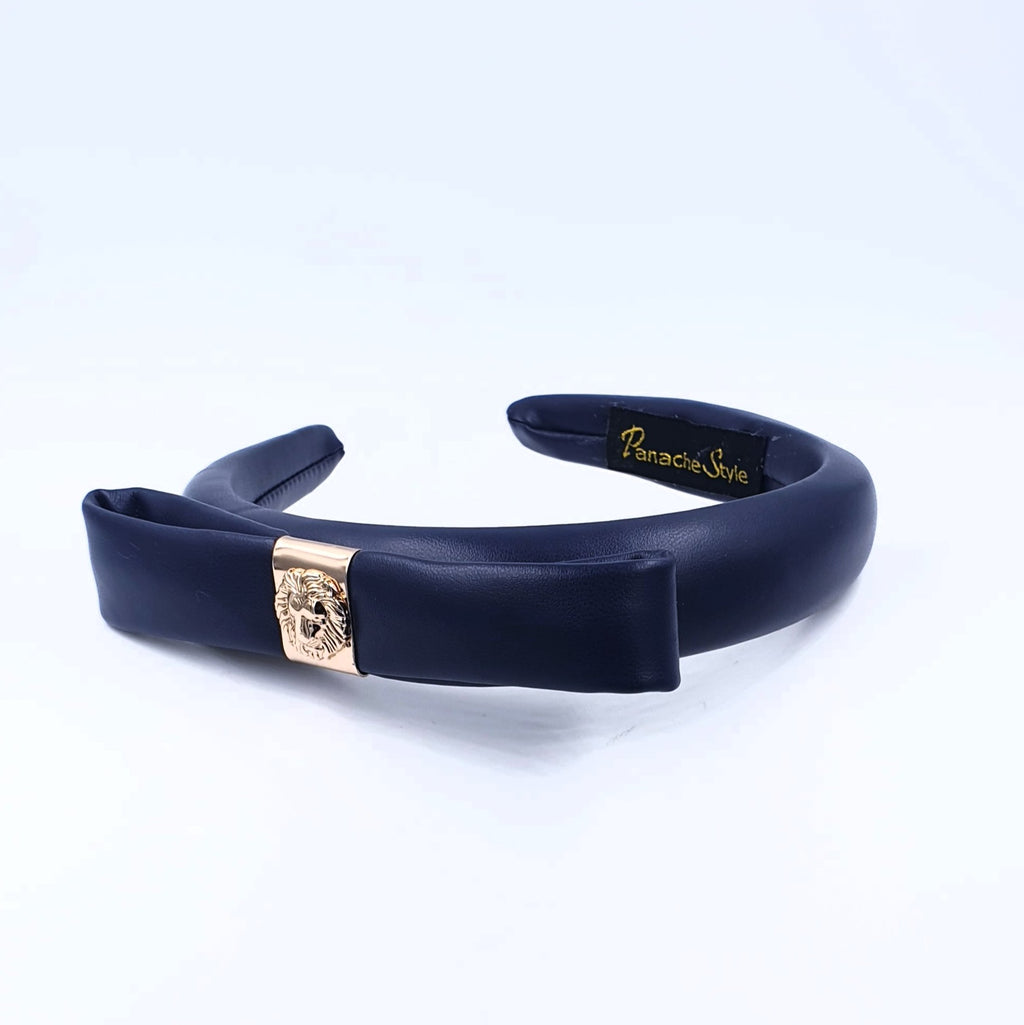 Pleather Bow Headband Navy SS563