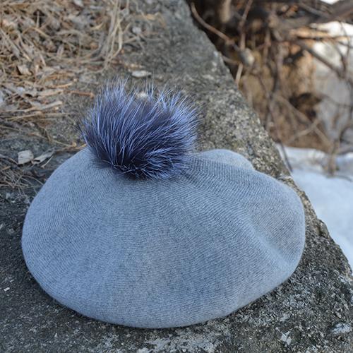 Knit Wool Beret Hat Light Grey/Grey HA302