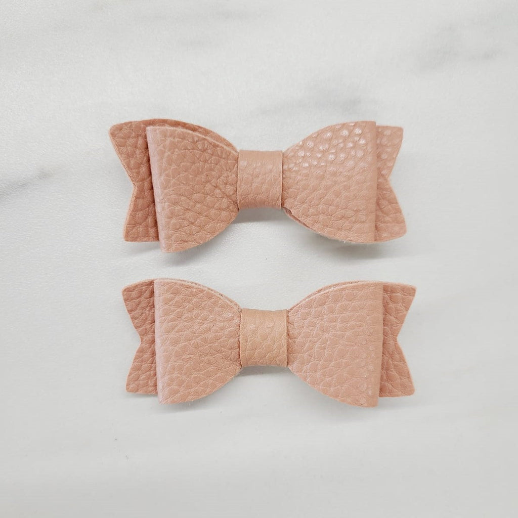 Pebbled Leather Bow Alligator Clip Dusky Pink AC138