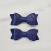 Pebbled Leather Bow Alligator Clips Navy AC136