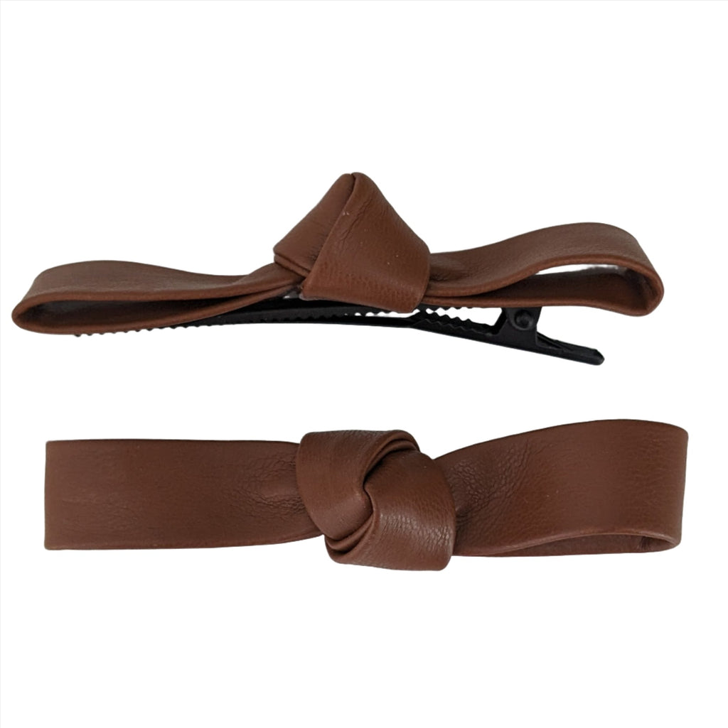 Leather Bowknot Clips Set Brown AC455