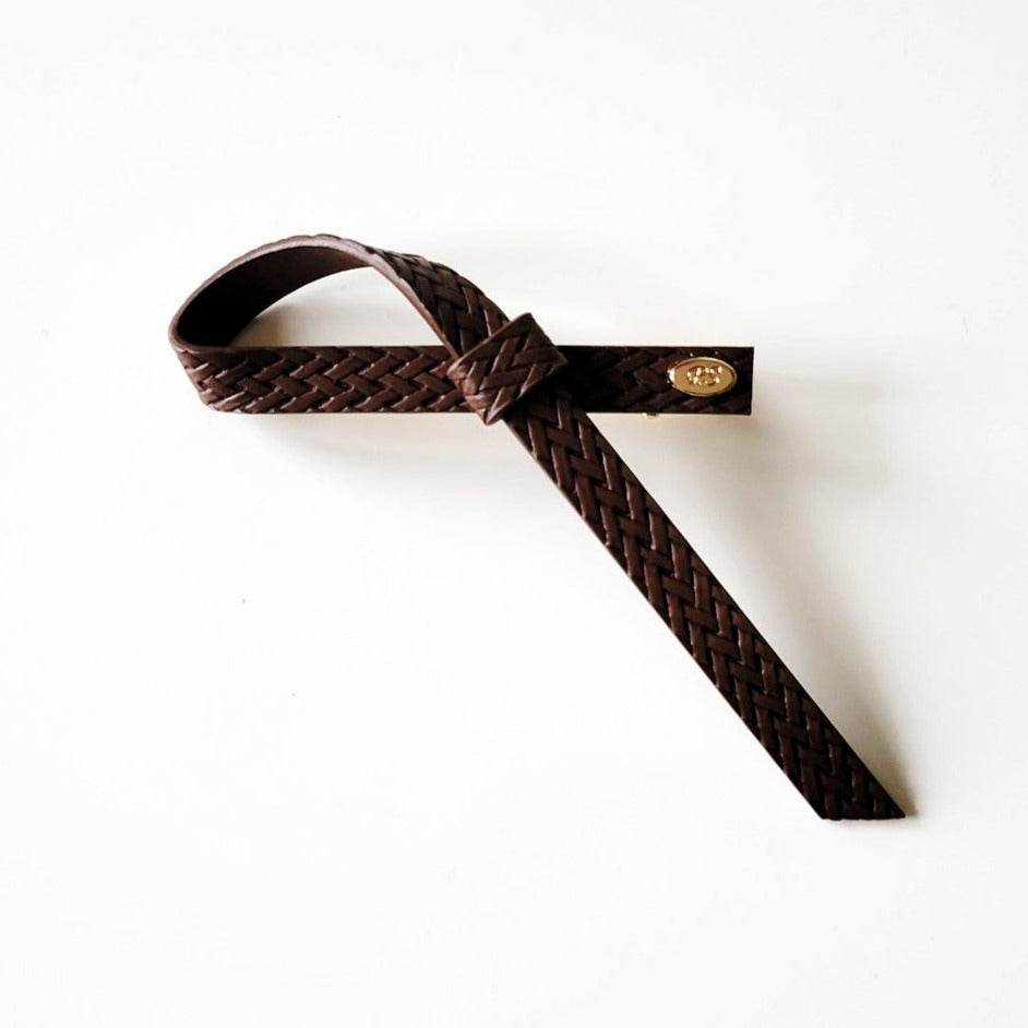 Braided Leather Single Bow Clip Dark Brown AC661