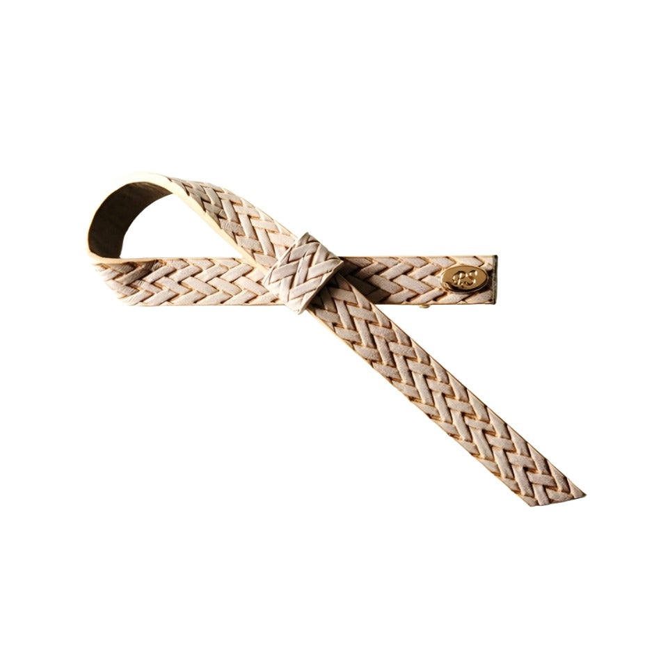 Braided Leather Single Bow Clip Taupe AC664