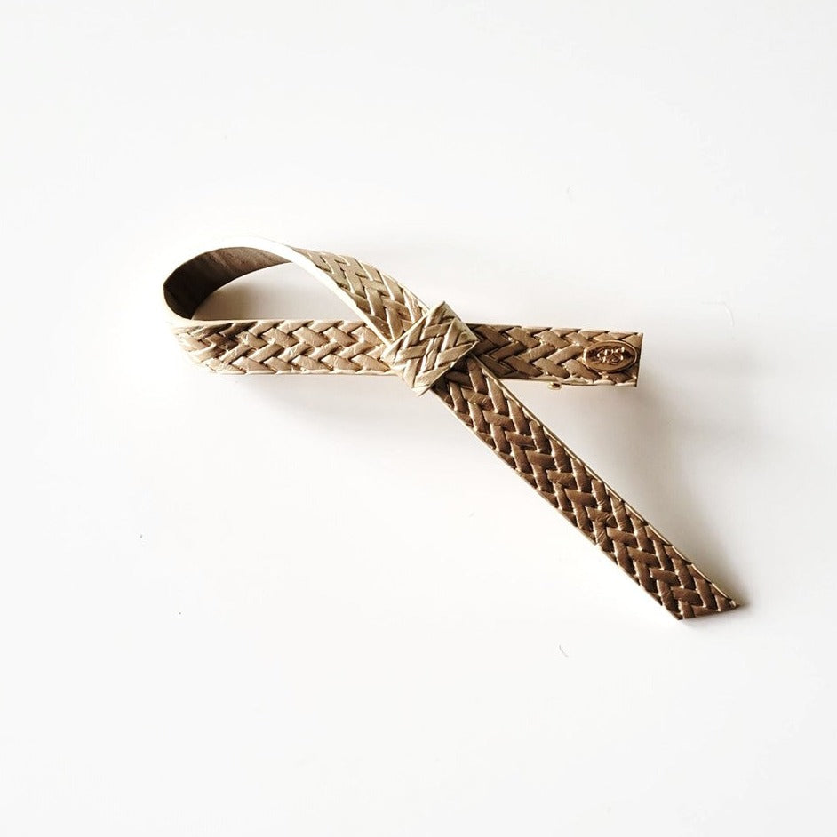 Braided Leather Single Bow Clip Gold AC665