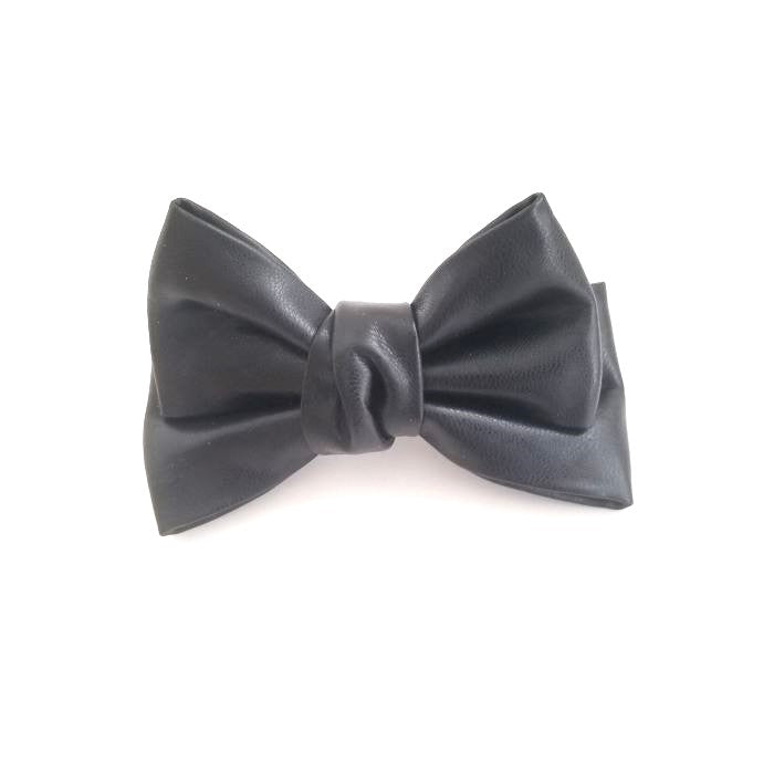 Faux Leather Medium Bow Barrette Clip Black AC967