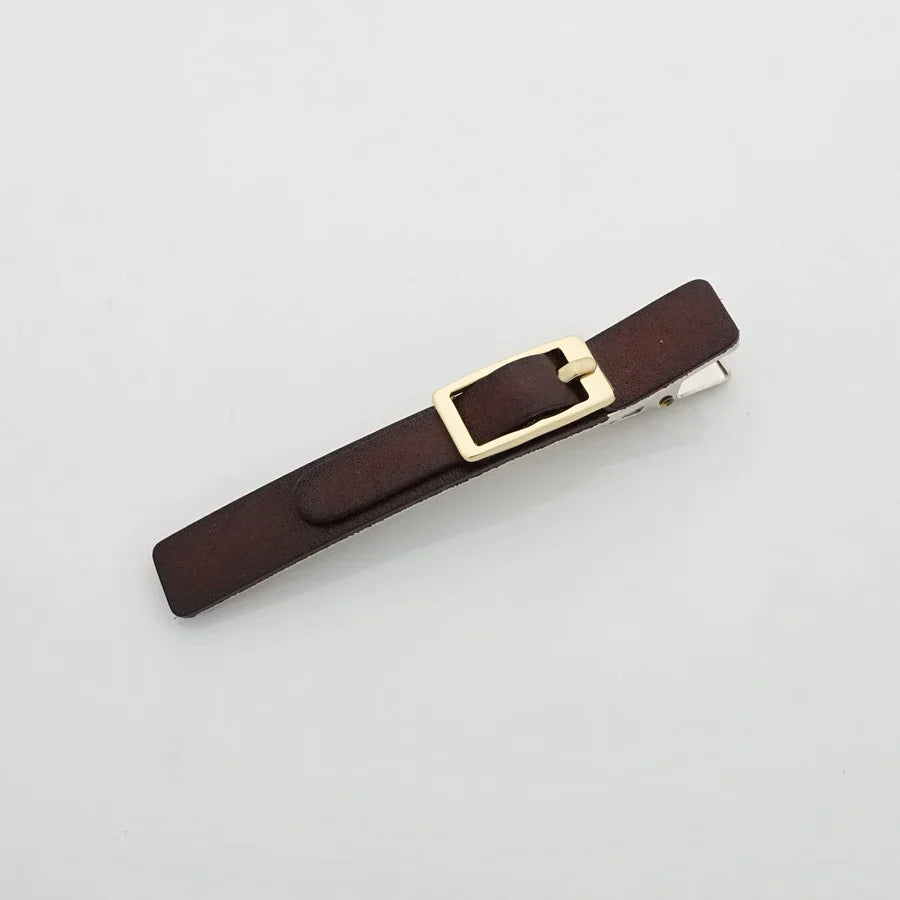 Faux Leather Buckle Clip Brown AC993