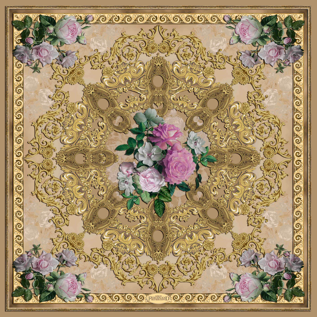 Carlos Ferdinand PInk roses on gold  CF169 90cm