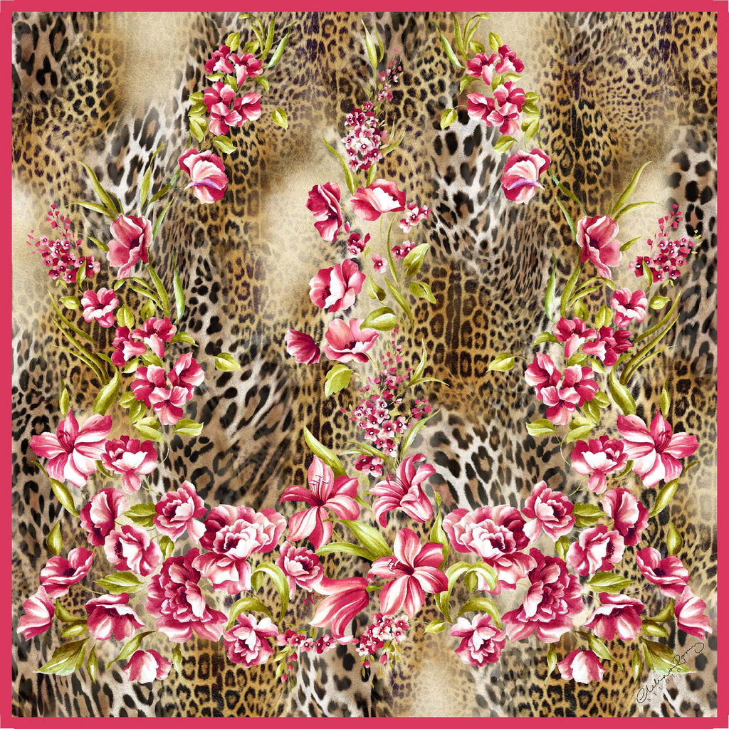 Clelia & Romy Studio leopard print with pink flowers CM569-1 90cm