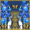 Aqua fleur-de-lis/gold butterflies on blue  GT97-3 90cm