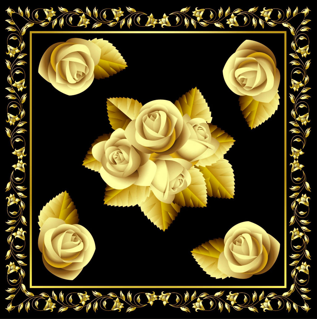 Black ground/gold roses/leaf border  GT140-1 90cm