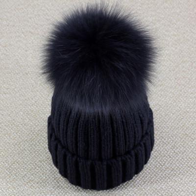 Ribbed Knit Pom Pom Hat Black/Black HA100