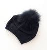 Knit Wool Fox Fur Pom Pom Hat Black/Black HA200