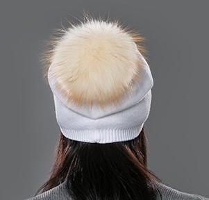 Knit Wool Fox Fur Pom Pom Hat White/White HA202