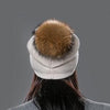 Knit Wool Fox Fur Pom Pom Hat Beige/Natural HA203