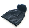 Metallic Wool Fox Fur Pom Pom Hat Black HA400