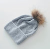 Rib Knit Fox Fur Pom Pom Hat Grey/Grey HA405