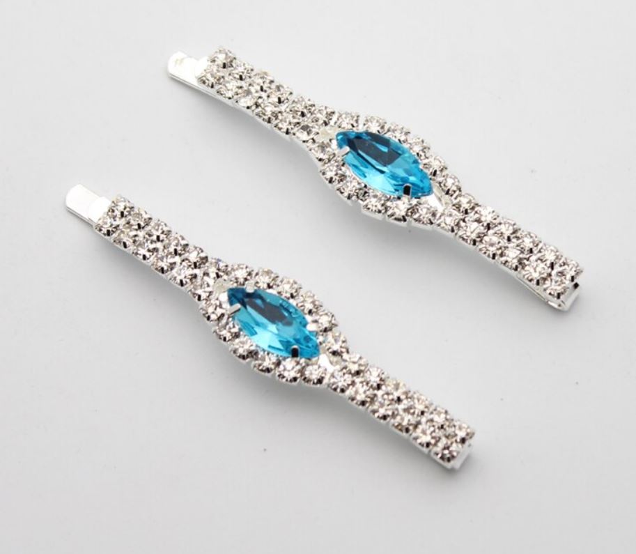 Blue Oval Rhinestone Clips HC171B