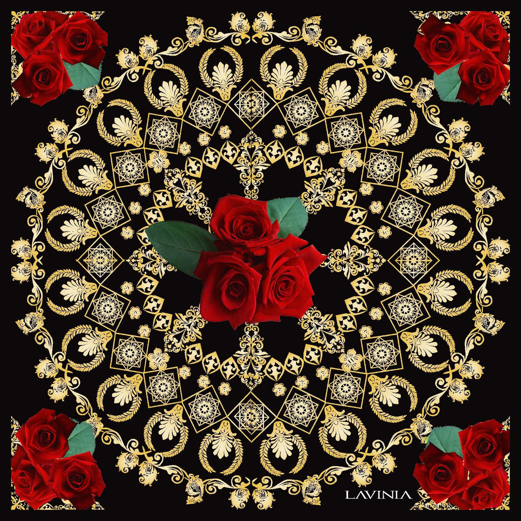 Lavinia gold scrolls with red roses LA498-1  70cm