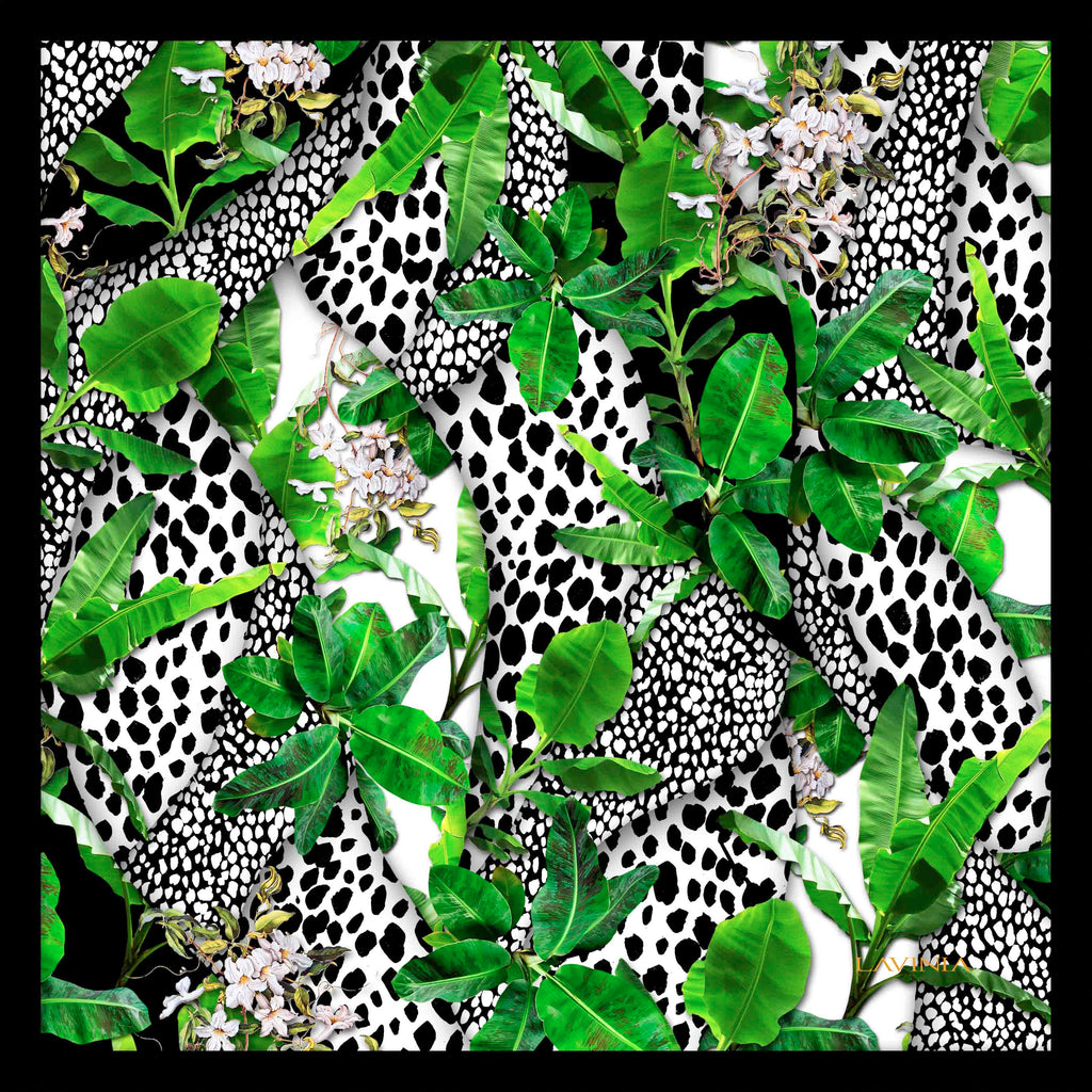 Lavinia Green leaves on black/cream print  LA520-1 70cm