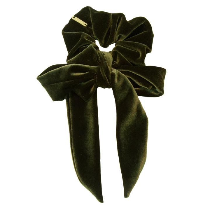 Ruby Willow Consuela Scrunchie with ties Olive Velvet SC307