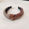 Plaid and Pleather Narrow Knot Headband Brown VB109