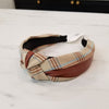 Plaid and Pleather Wide Knot Headband Brown VB112