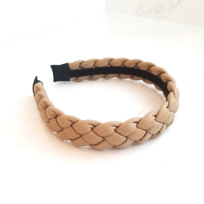 Braided Faux Leather Headband Beige VB13