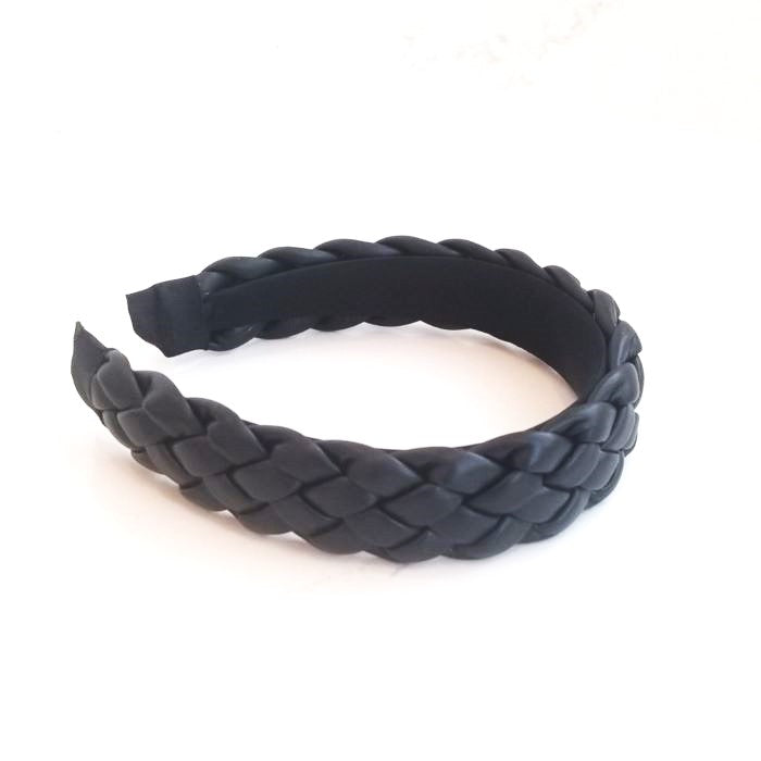 Braided Faux Leather Headband Black VB15