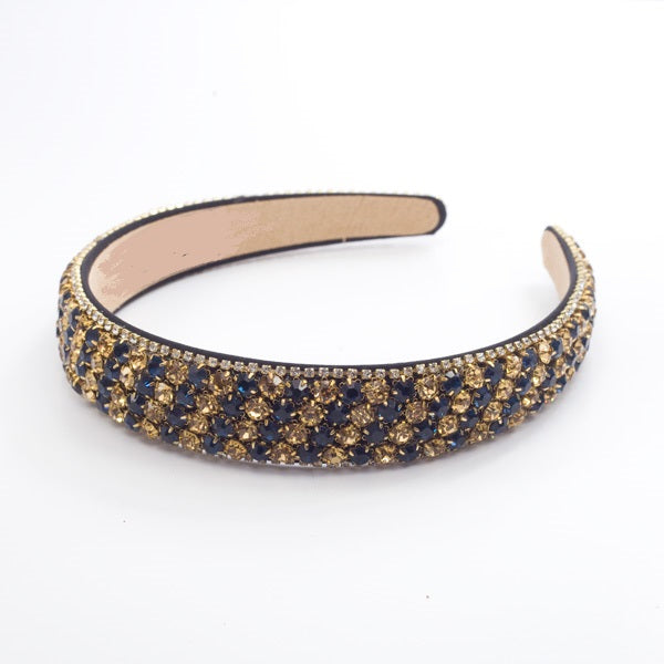 2.5cm Crystal Headband Gold/Navy Stripe VB2624