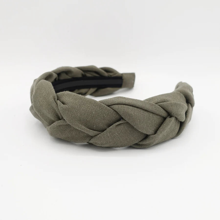 Linen Braided Headband Khaki VB303