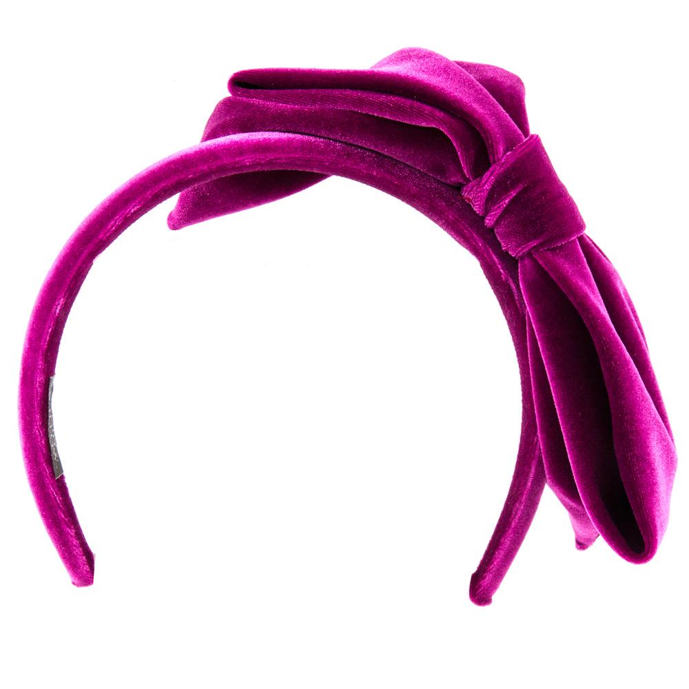 Ruby Willow Velvet Double Bow Headband Fuchsia RW109